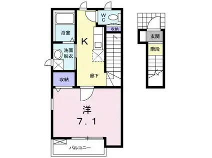 アソシエA(1K/2階)の間取り写真