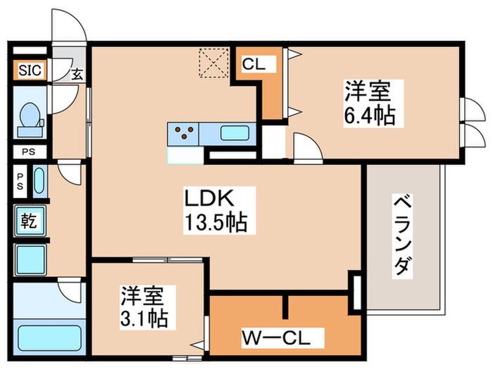 クラシスト苅田イースト(2LDK/1階)の間取り写真