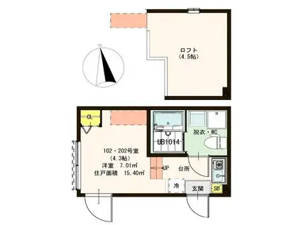 ハーモニーテラス梅田IV(1K/1階)の間取り写真