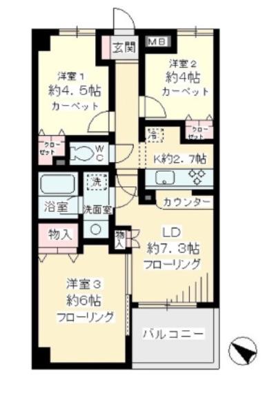 ディコーラム(3LDK/4階)の間取り写真