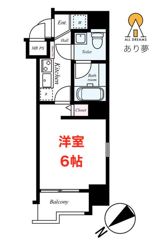 RISING PLACE 桜木町(1K/4階)の間取り写真