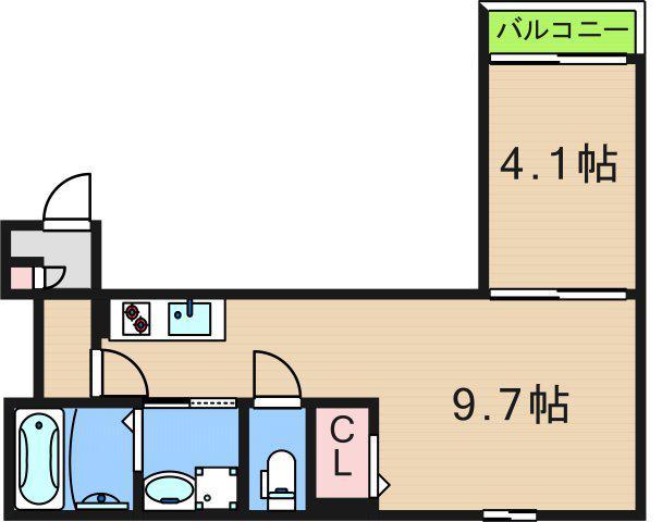 AIA難波南(1LDK/3階)の間取り写真