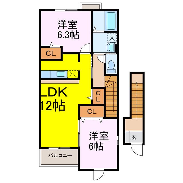 モーツァルト(2LDK/2階)の間取り写真