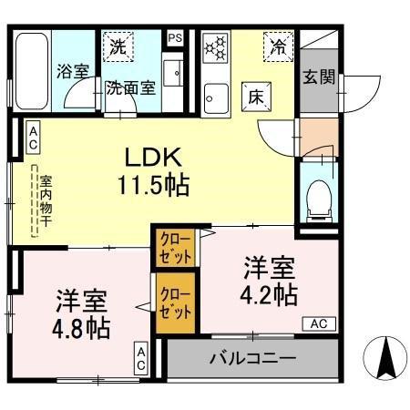 セレスティア南花畑V(2LDK/1階)の間取り写真