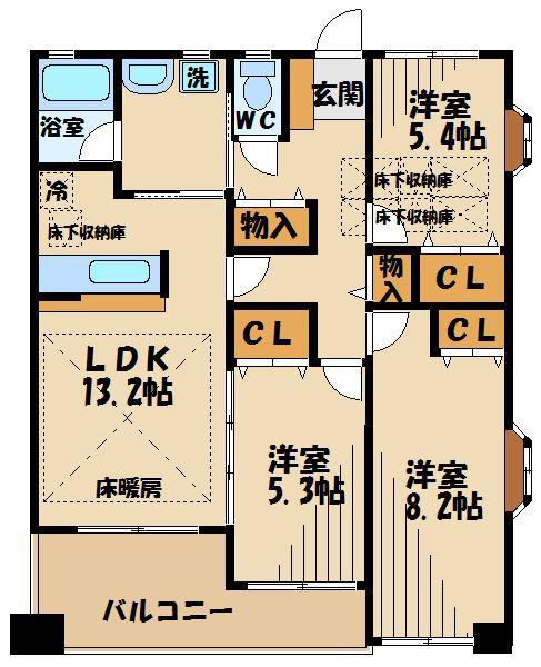 らくりーぶ21万願寺(3LDK/2階)の間取り写真