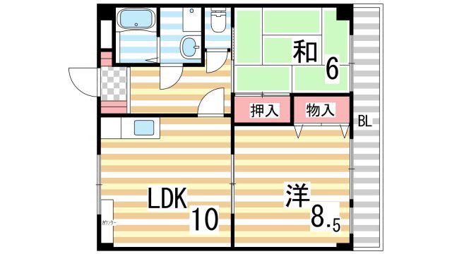惣友ハイツ(2LDK/3階)の間取り写真