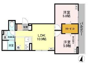 セレスティナ上十条(2LDK/2階)の間取り写真