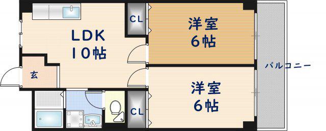 サンライズ 長田(2LDK/3階)の間取り写真