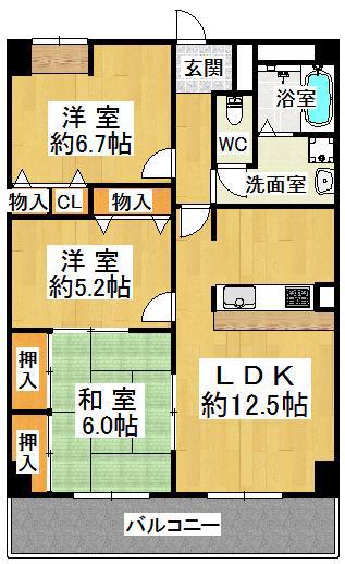 中山手シティコート(3LDK/2階)の間取り写真