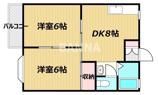 メゾンカルム(2DK/2階)の間取り写真