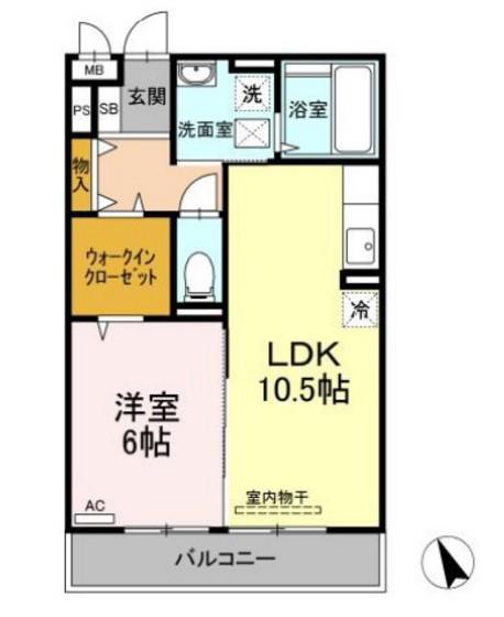 エスポワール青江(1LDK/2階)の間取り写真