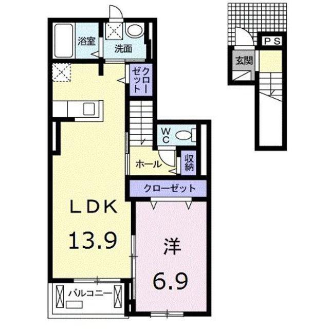 ヴィル リヴェール(1LDK/2階)の間取り写真