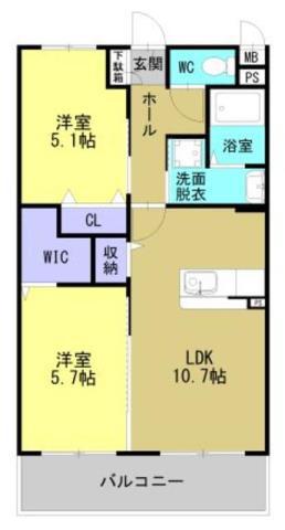 レリアテラス川内南(2LDK/3階)の間取り写真