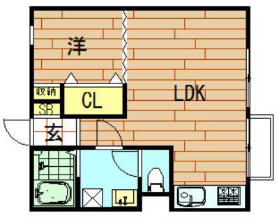 リバーサイド(1LDK/2階)の間取り写真
