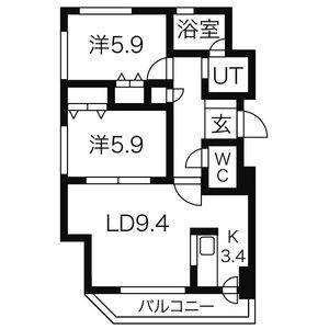 クレストパレス白石(2LDK/6階)の間取り写真