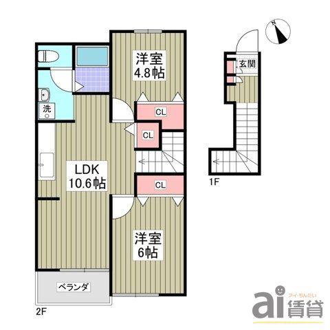 ベル・ウィンズ(2LDK/2階)の間取り写真