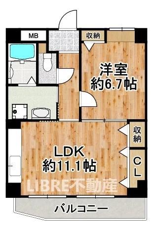 パレジュン(1LDK/4階)の間取り写真