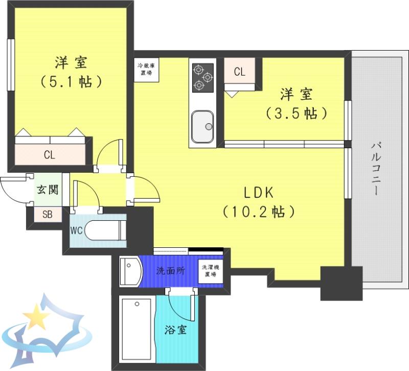 プレシス知事公館前ウエスト(2LDK/12階)の間取り写真