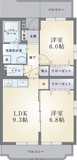 ラフィーネ弐番館(2LDK/3階)の間取り写真