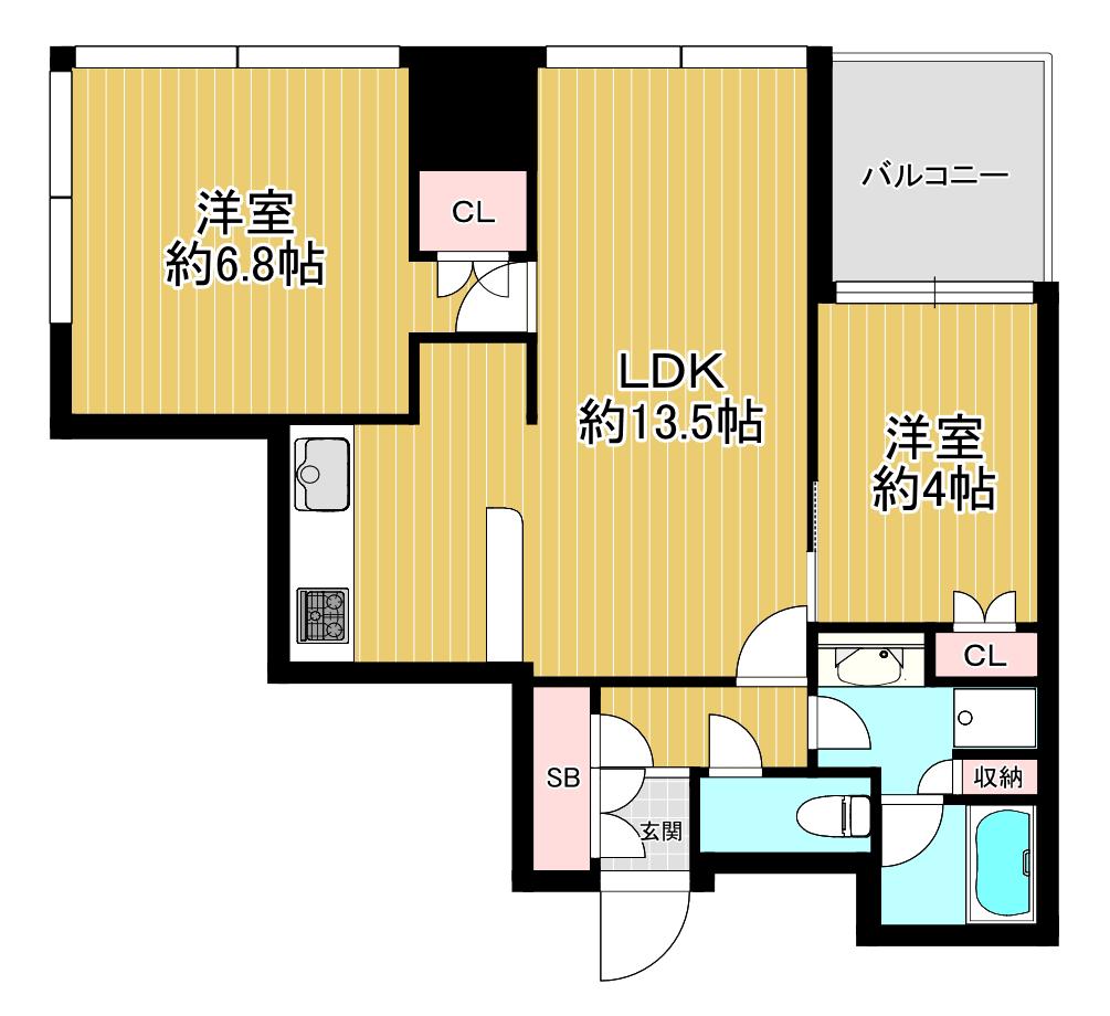 シティタワー西梅田(2LDK/20階)の間取り写真