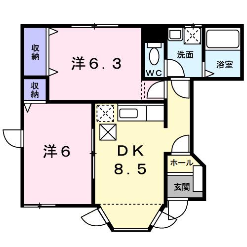 ソレアードバーリオ(2DK/1階)の間取り写真