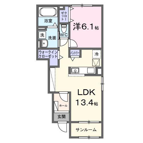 ステラ守山(1LDK/1階)の間取り写真