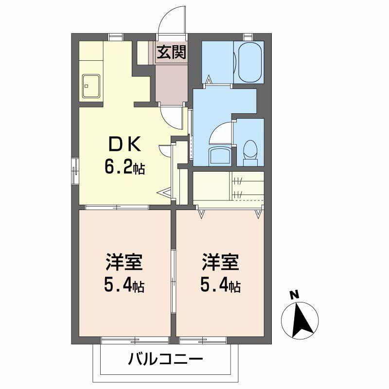 アスティオンB(2DK/2階)の間取り写真