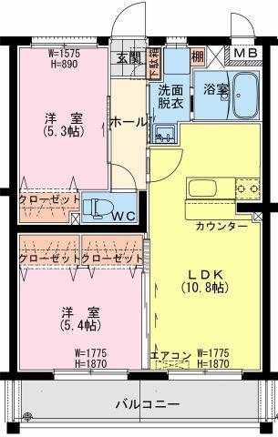 サンリットSR 鶴町(2LDK/5階)の間取り写真