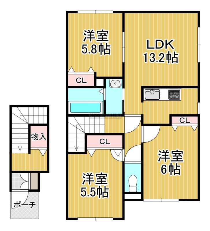 ジェラン北栄町B棟(3LDK/2階)の間取り写真