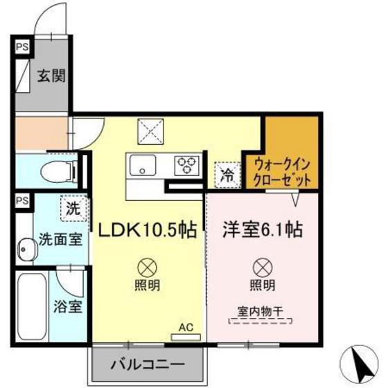 D-ROOM中筋 II棟(1LDK/1階)の間取り写真