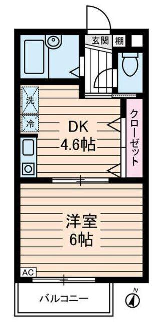 ハーヴェスト八雲(1DK/2階)の間取り写真