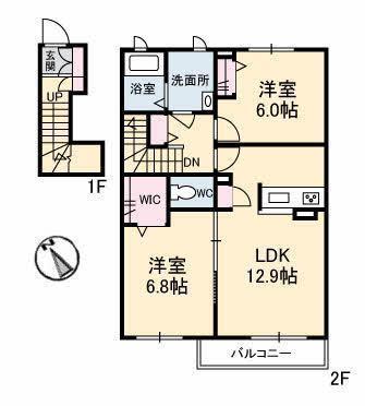 シャーメゾン華浦(2LDK/2階)の間取り写真