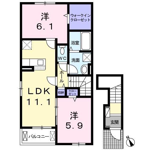 ヴィラクレスタ浜の宮I(2LDK/2階)の間取り写真