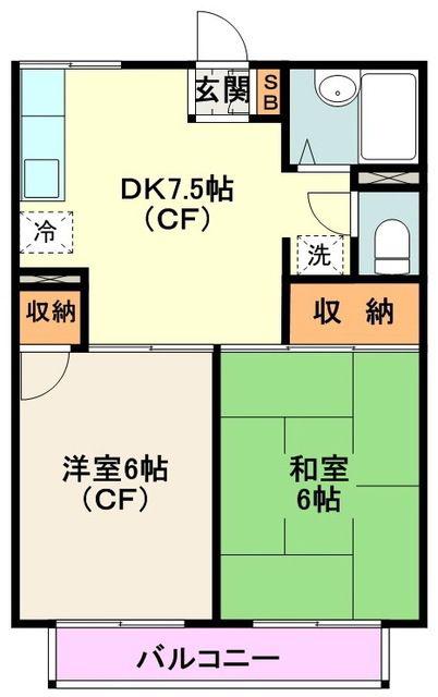 スカイビレッジ(2DK/2階)の間取り写真