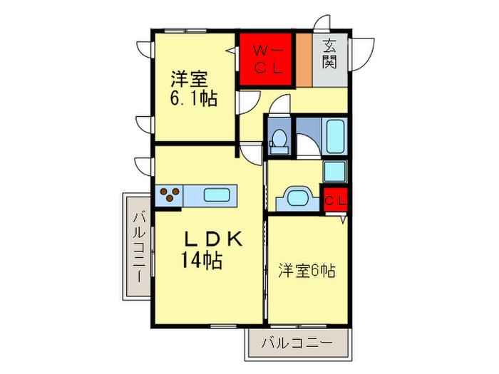 フォレスト桃山筑前台(2LDK/2階)の間取り写真