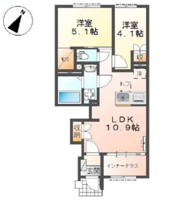 中央区上溝アパート(2LDK/1階)の間取り写真