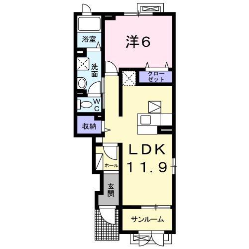 ストラスブール(1LDK/1階)の間取り写真