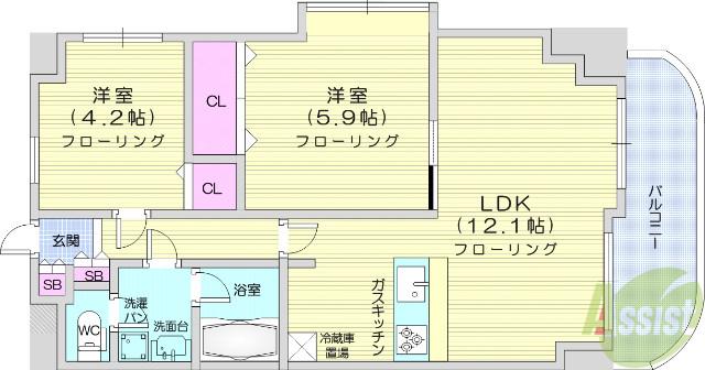 パルテノン新田(2LDK/4階)の間取り写真