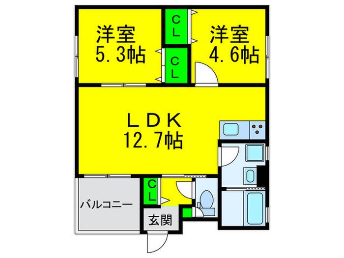 ラモーナ照ヶ丘I(2LDK/1階)の間取り写真