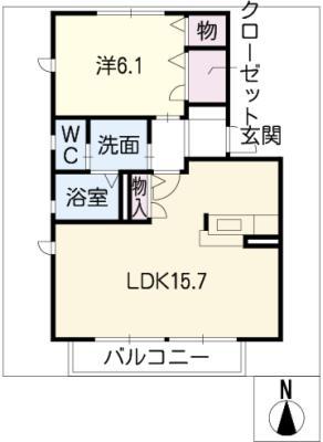 サンキャッスルIIB棟(1LDK/2階)の間取り写真