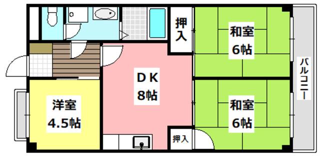 新芦屋ハイタウン(3DK/1階)の間取り写真