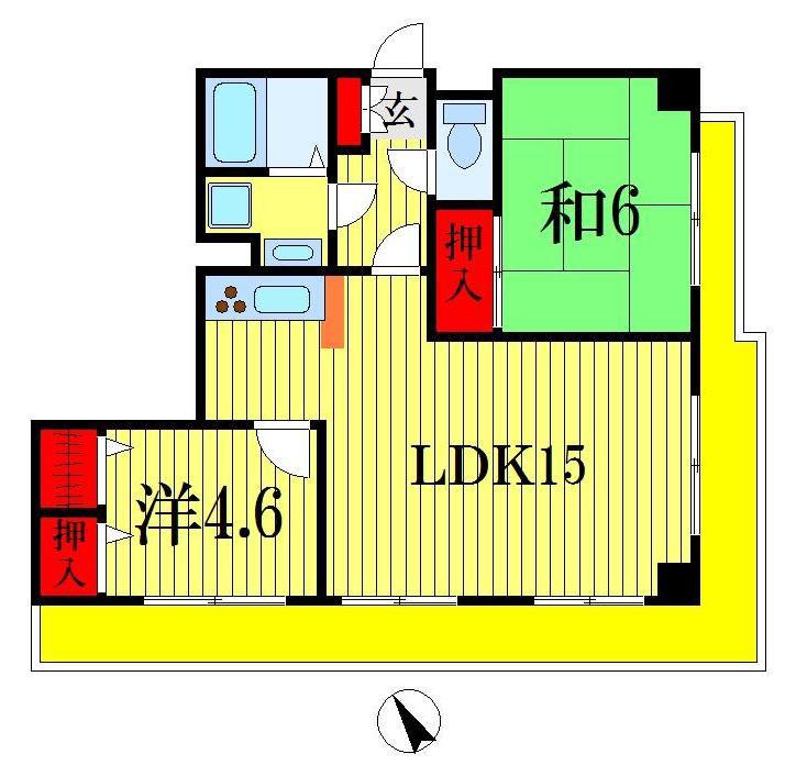 ウィンベルコーラス船橋海神(2LDK/3階)の間取り写真