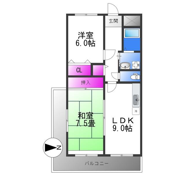 グリーンリバーII(2LDK/3階)の間取り写真