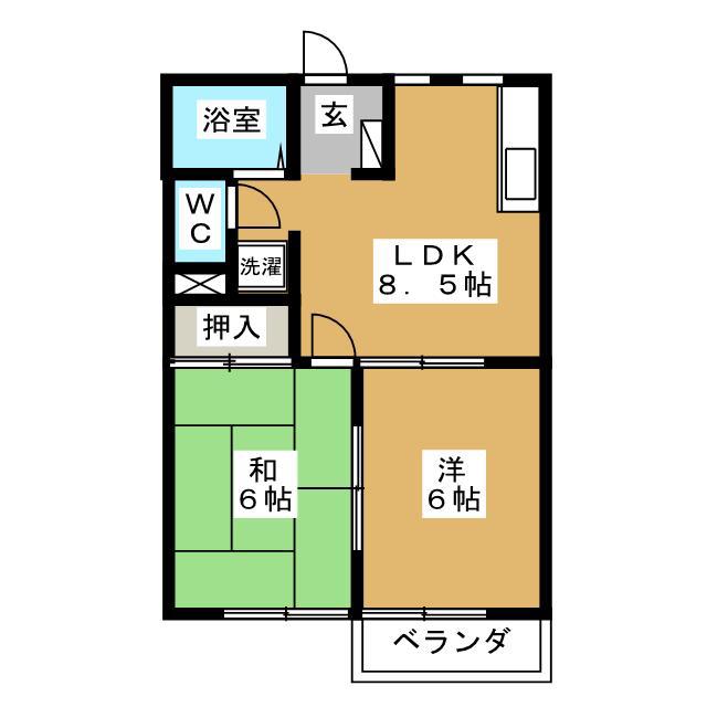 グリーン宮坂(2LDK/2階)の間取り写真