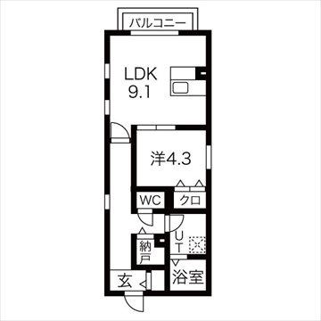 ANECIS川名(1LDK/3階)の間取り写真