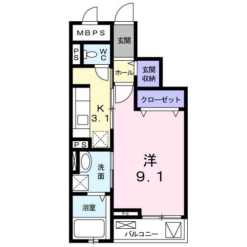 セレノ アロッジオVII(1K/3階)の間取り写真