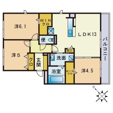 ボヌール・ロジュマンE棟(3LDK/1階)の間取り写真