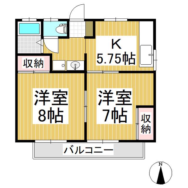 ササバラハウス(2K/2階)の間取り写真