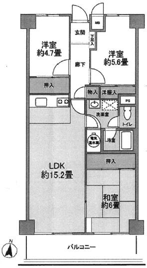 高尾パークハイツ(3LDK/13階)の間取り写真