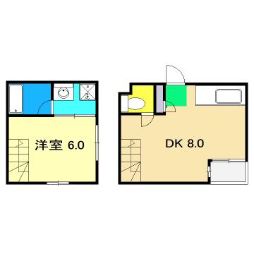 ヴィラ鏡川(1DK/2階)の間取り写真